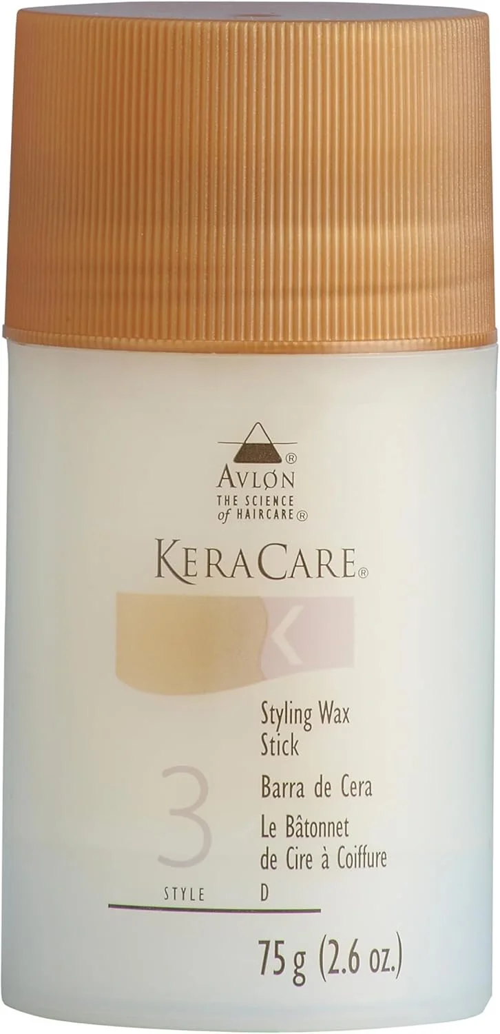 A container of Avalon KeraCare Styling Wax Stick with a beige cap and light-colored label.