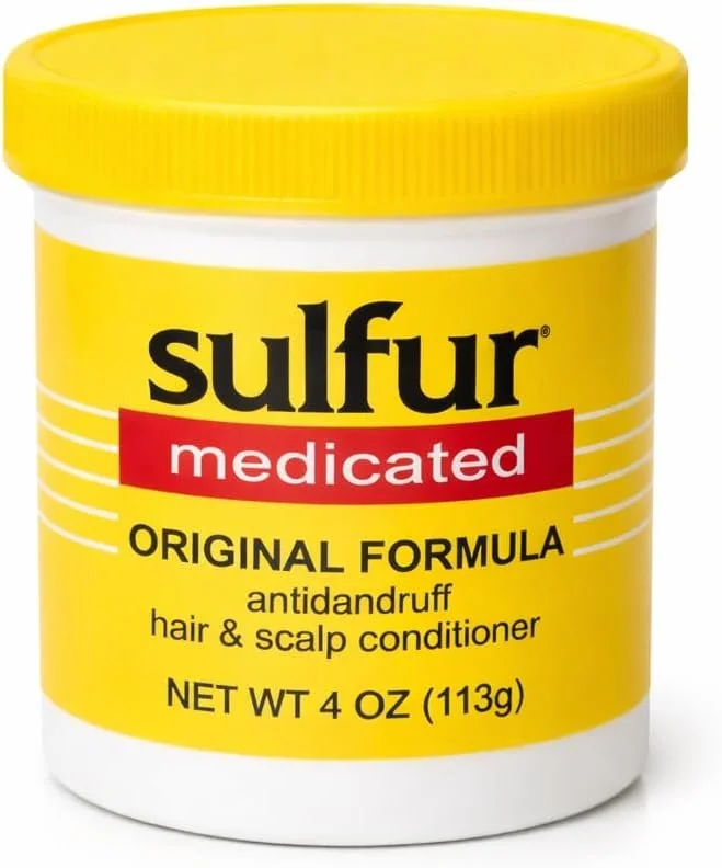 A yellow container of Sulfur Medicated Original Formula dandruff hair and scalp conditioner, 4 ounces.
