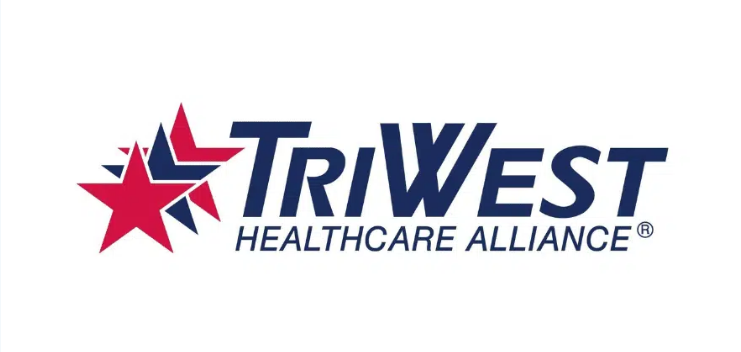 TriWest Healthcare Alliance logo with red and navy stars and bold blue text.