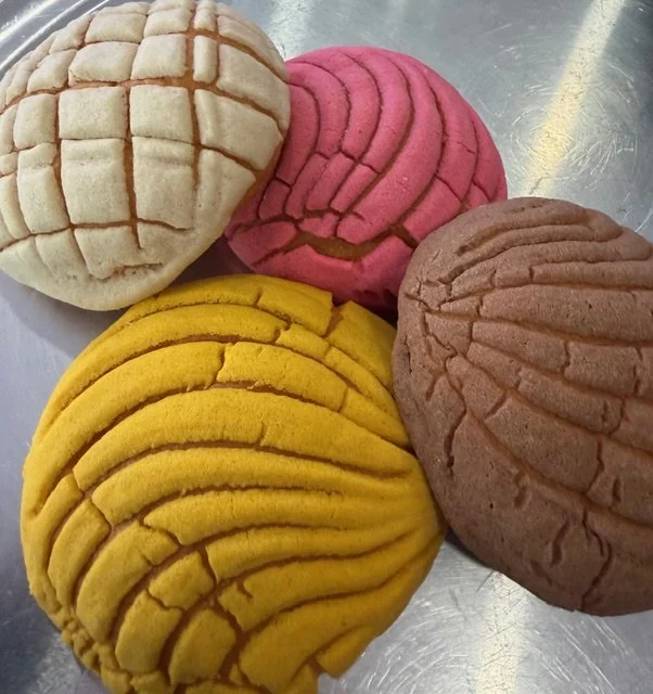 Conchas (enriched rolls with sugary topping)