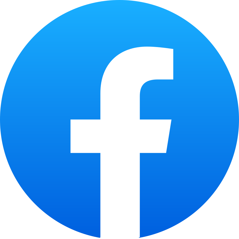 Blue circular Facebook logo with a white lowercase 'f' in the center.