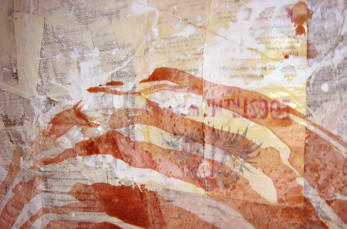 Alchimie de la Douleur - Detail 2. 2005- Ongoing. Individual drawing size approx H 60 inches x W 46 inches x D 75 inches. Series of 10 drawings based on the artist’s fingerprints.The artist’s blood, cadmium, dioxin, petrochemicals, mercury, lead, PCP