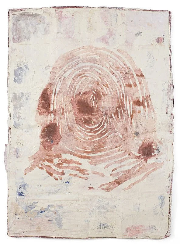 Alchimie de la Douleur 03. 2005- Ongoing. Individual drawing size approx H 60 inches x W 46 inches x D 75 inches. Series of 10 drawings based on the artist’s fingerprints.The artist’s blood, cadmium, dioxin, petrochemicals, mercury, lead, PCPs, and o