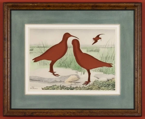 RIP Eskimo Curlew: After Rex Brasher, 1931/2016, Artist cut and burnt photogravure with hand-coloring (stencil and airbrush), ashes, and etched funerary urn, 18 5/8 x 22 5/8 x 1/2 inches