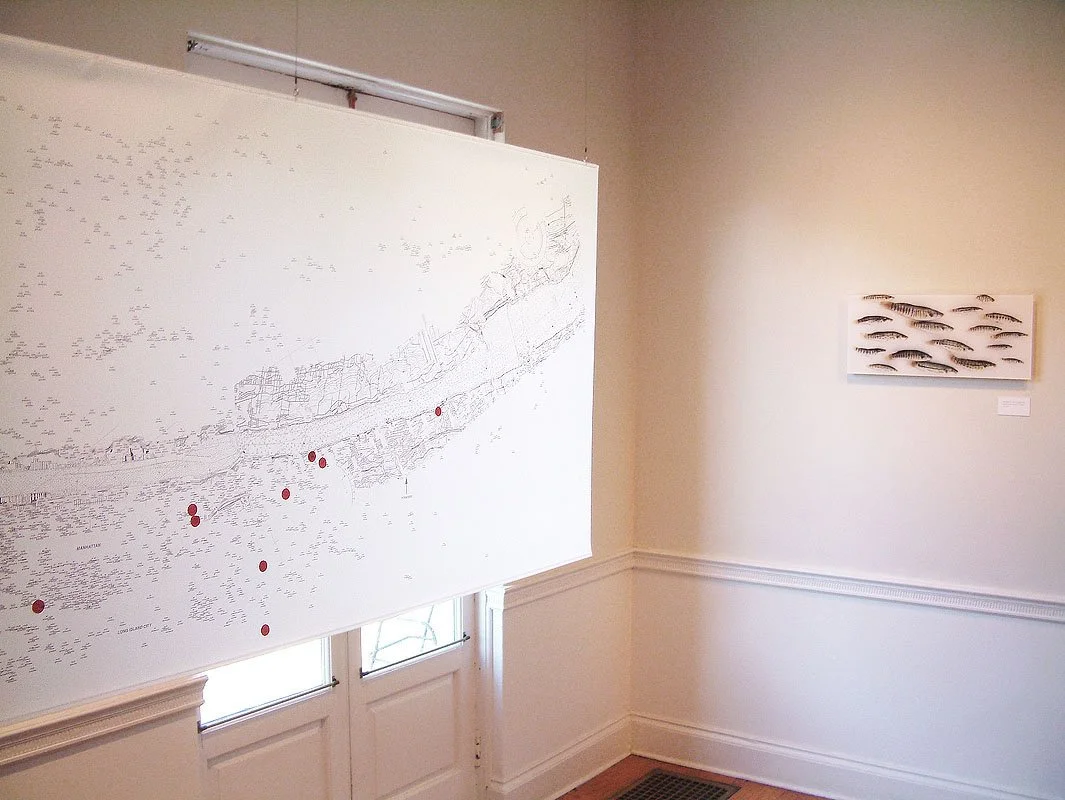 Room #2 with Marine Aquarium, Hudson River pollution maps and digital C-prints mounted on Plexiglas. Room size approximately 20 x 14 x 10 feet.