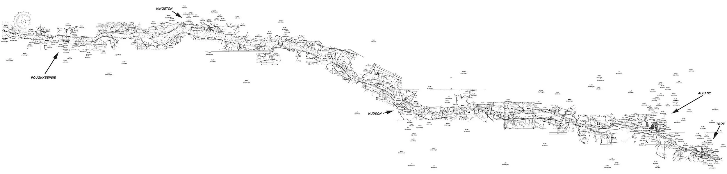 Hudson River Pollution Map: Beacon to Croton-on-Hudson. 2001-2003. Unique off-set print on velum. 36 x 44 in.