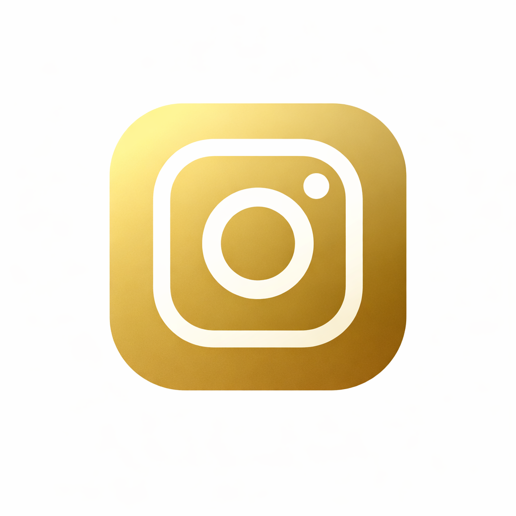 Ícone do Instagram dourado com fundo branco.