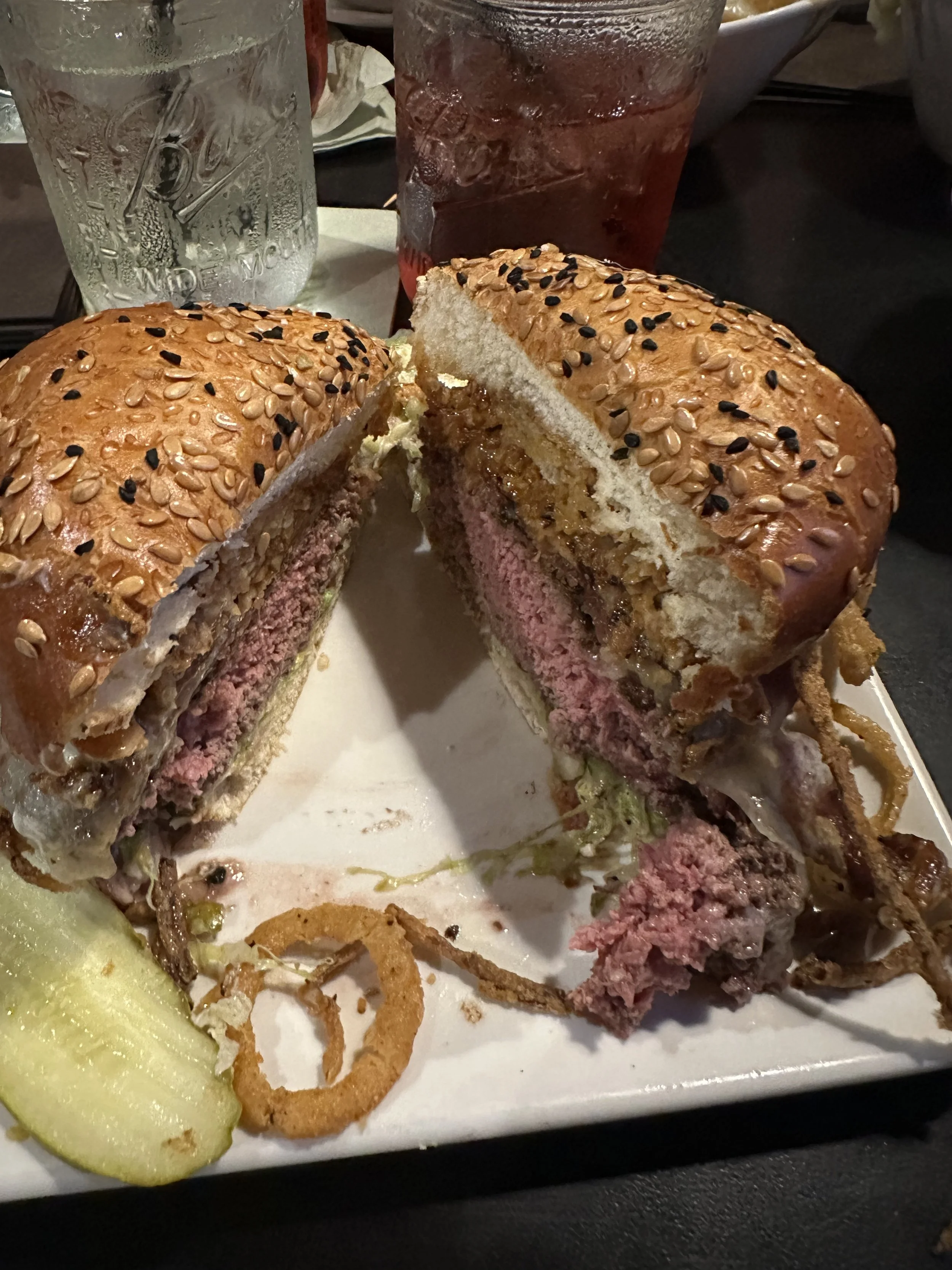 Closeup of a burger