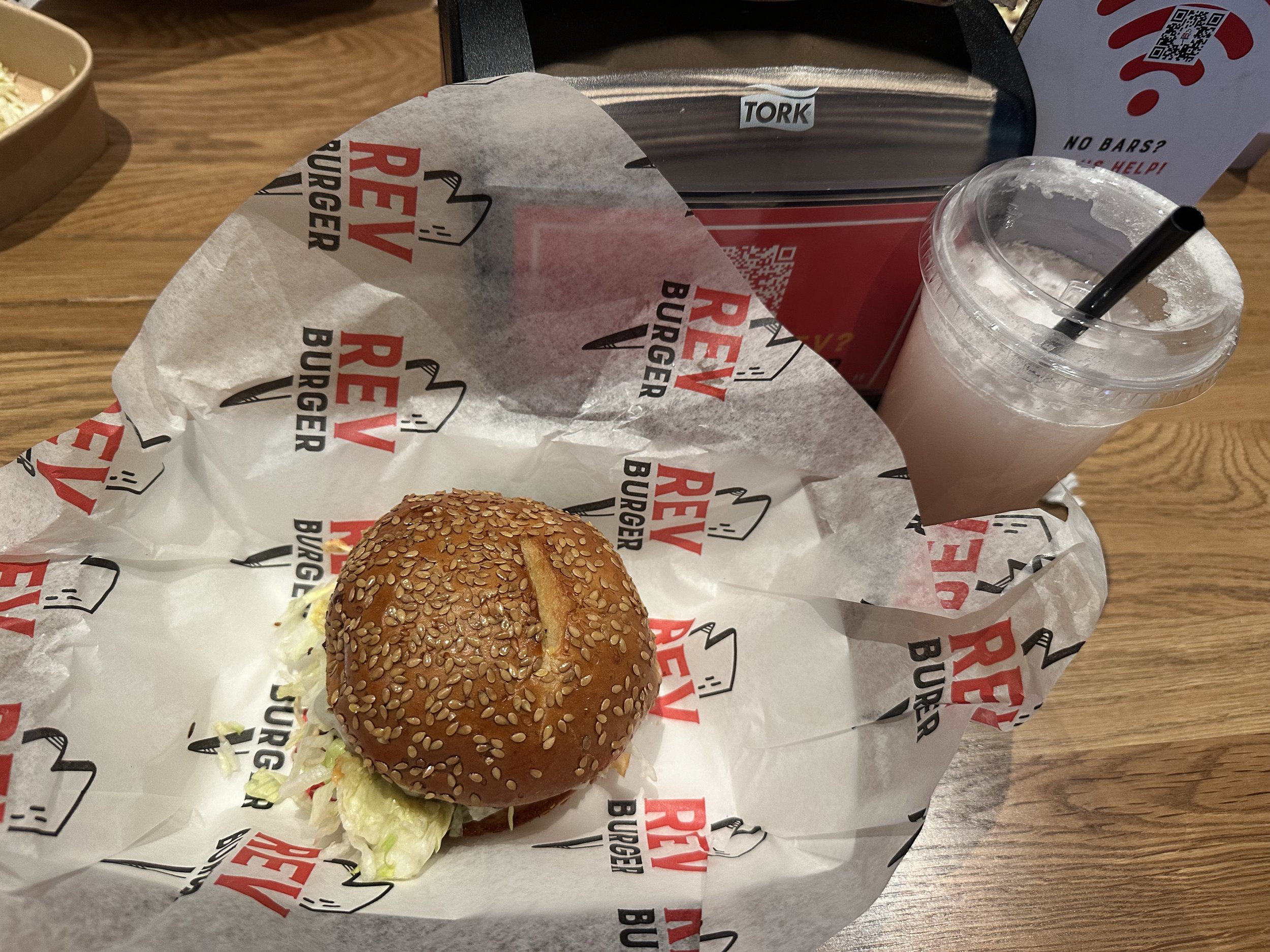 A burger in a Rev Burger Basket