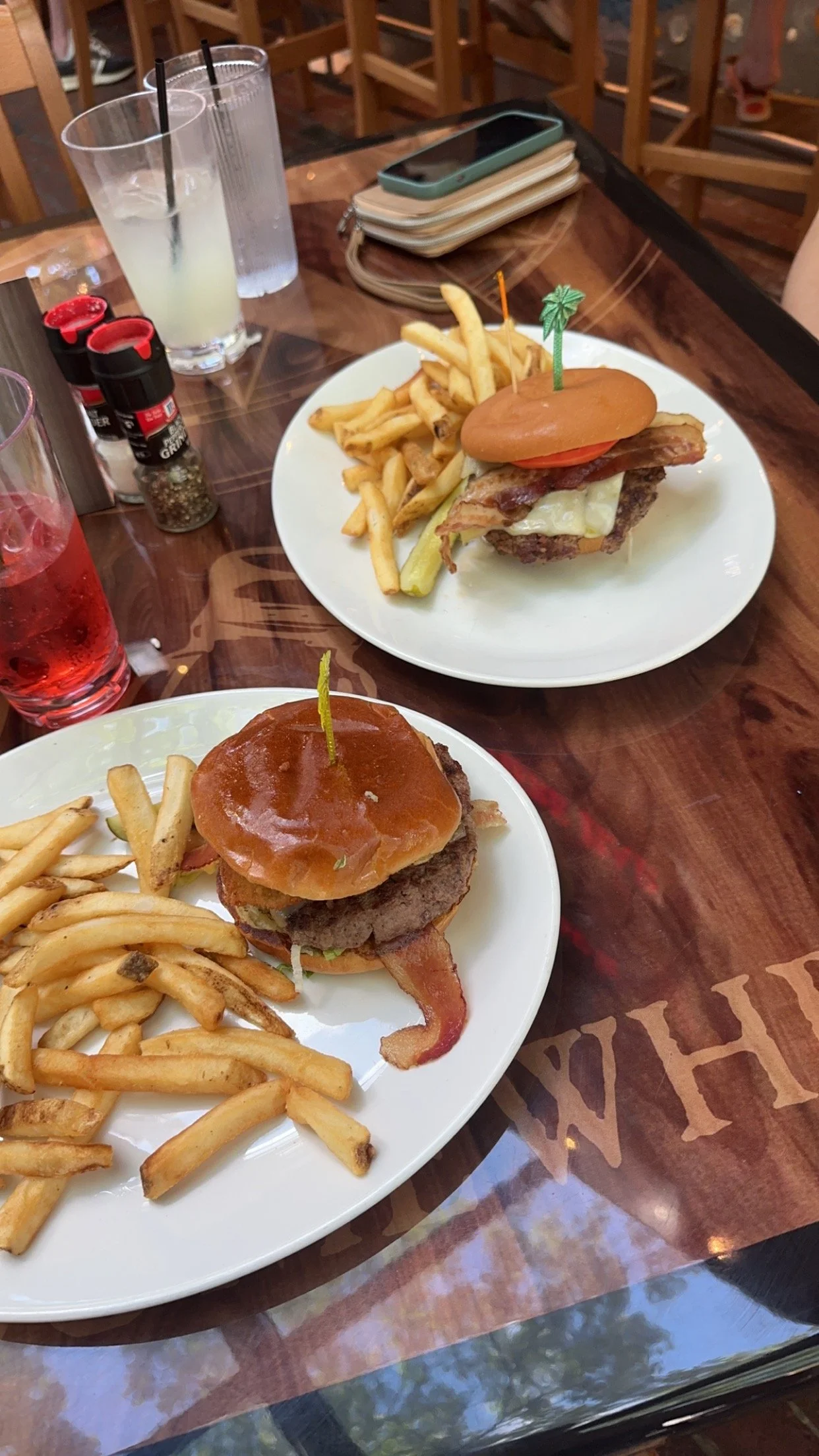2 burgers with bacon
