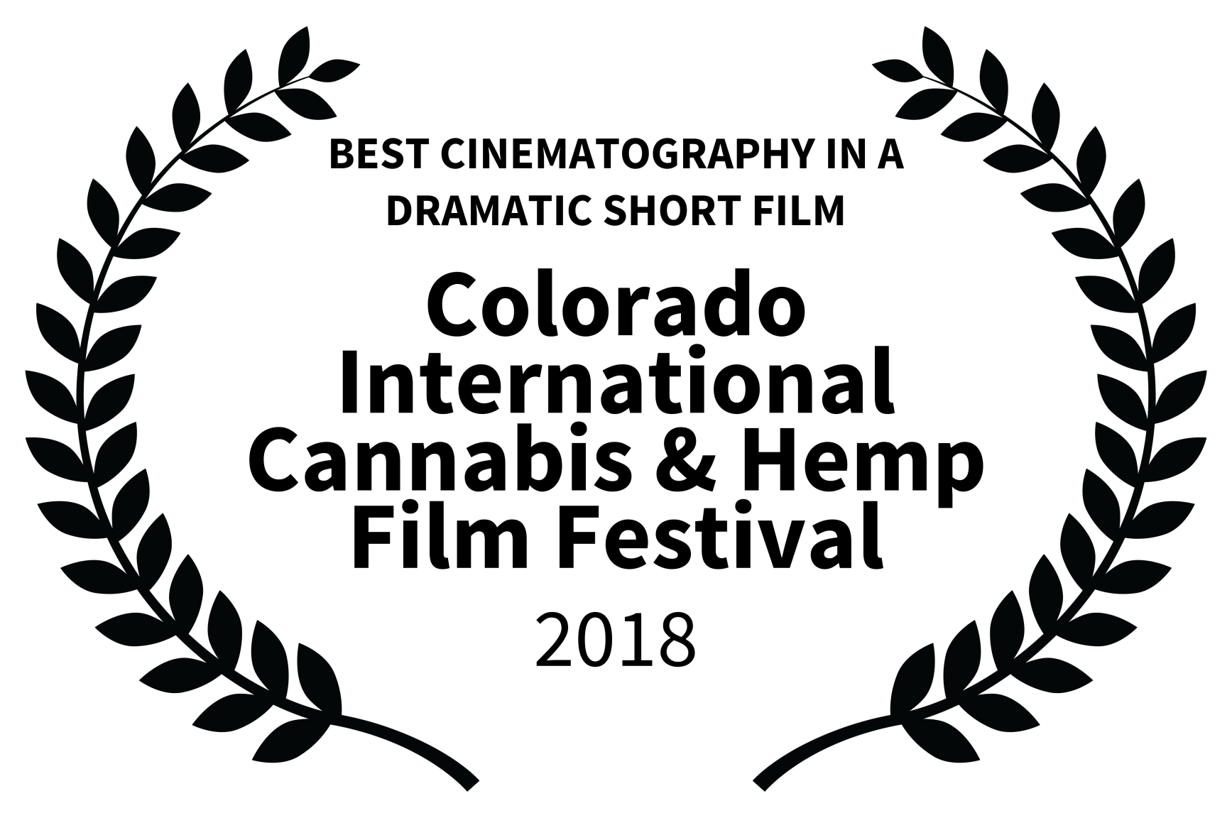 Black and white laurel wreath with text "Official Selection" in the center.