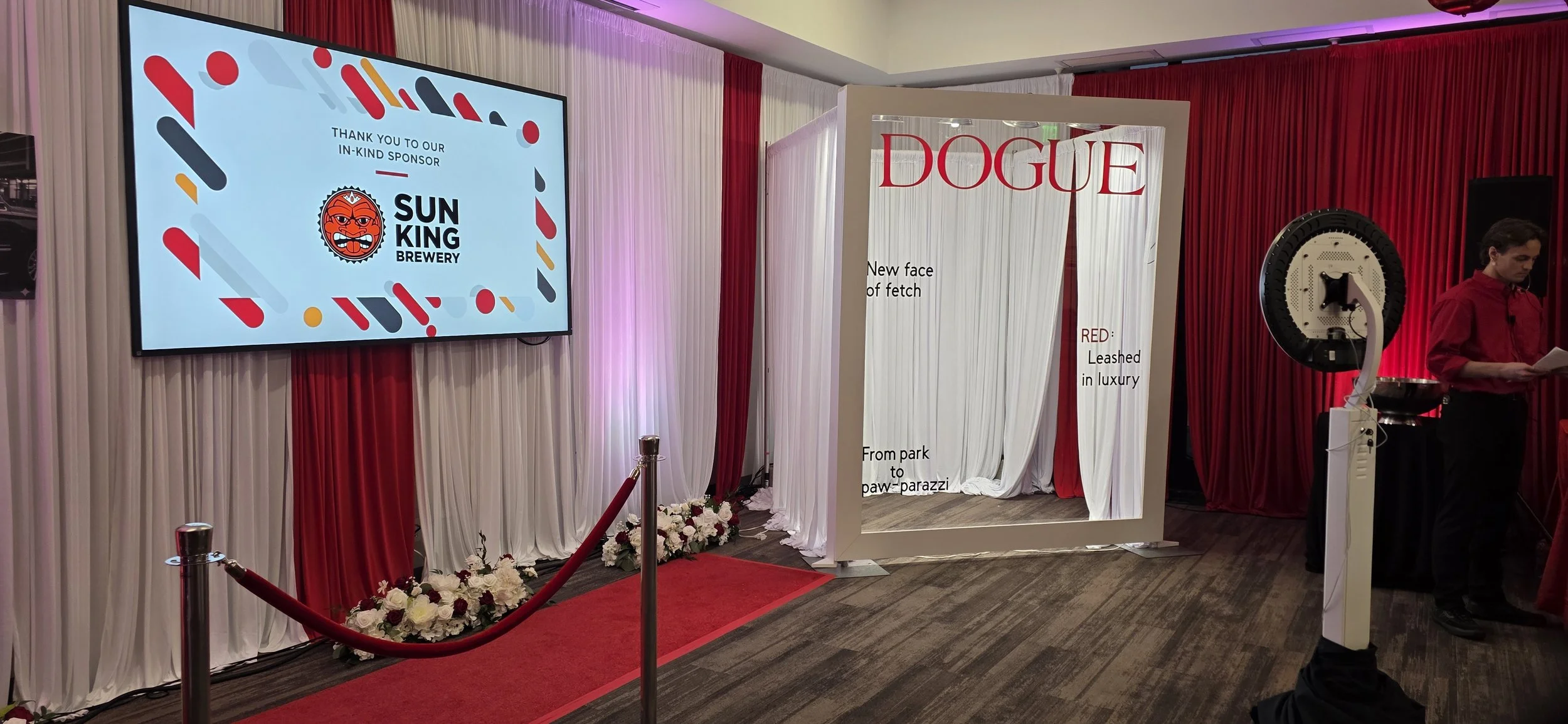 Red carpet sponsor entrance and custom photo station at the Riley Children’s Hospital RED Gala, highlighting JPS Events’ full-service event production, in-house floral arrangements, and integrated media capabilities.