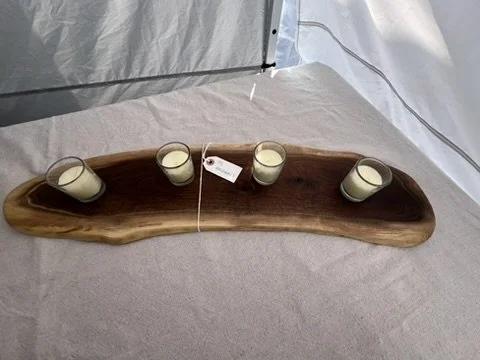 Live edge black walnut votive candle holder. Mt. Horeb Art Fair, July 2026.