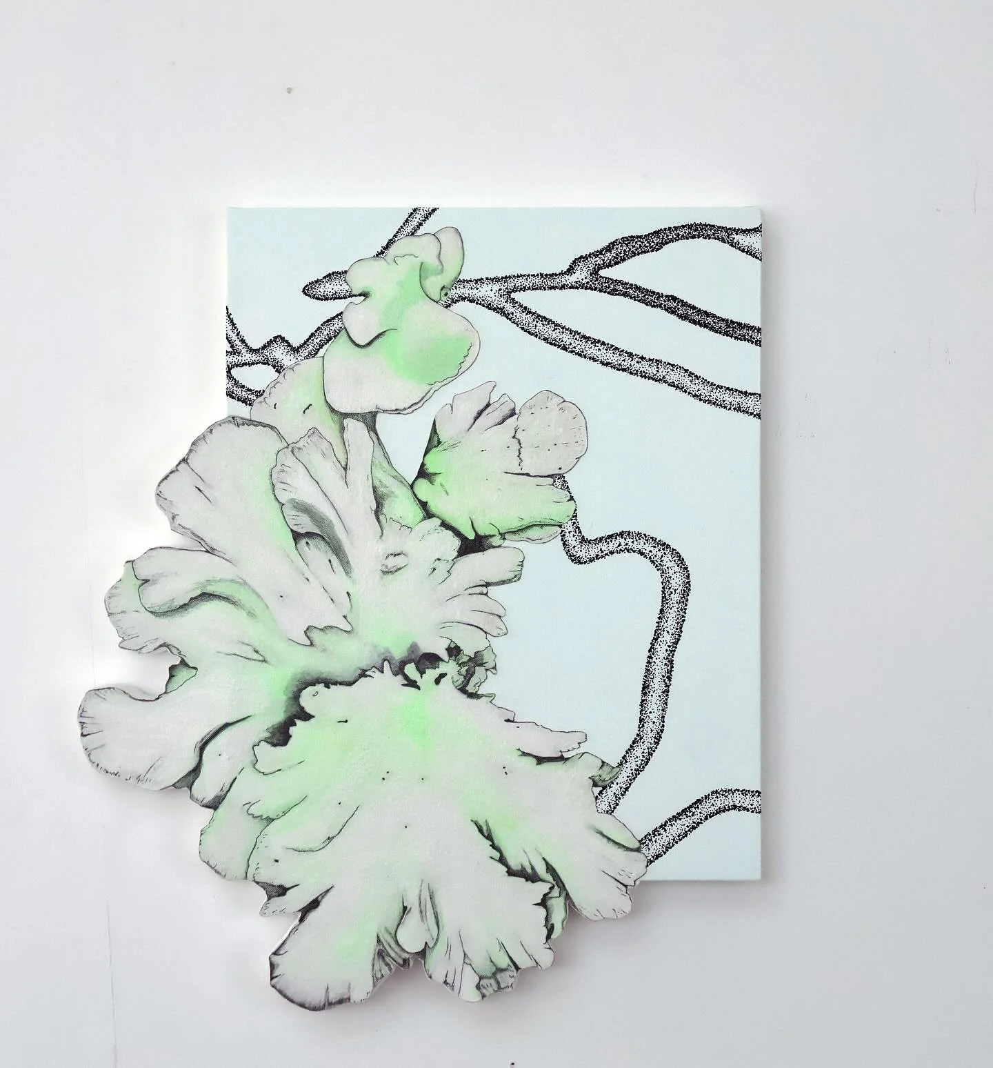 Micelio I, invisible connections, 2025 ✨🌱

Acrylic on canvas and wood/acr&iacute;lico sobre tela y madera
24&rdquo; x 21&rdquo;in/ 61cm x 51cm
Work, fieldwork and wip 🪵🔨✨