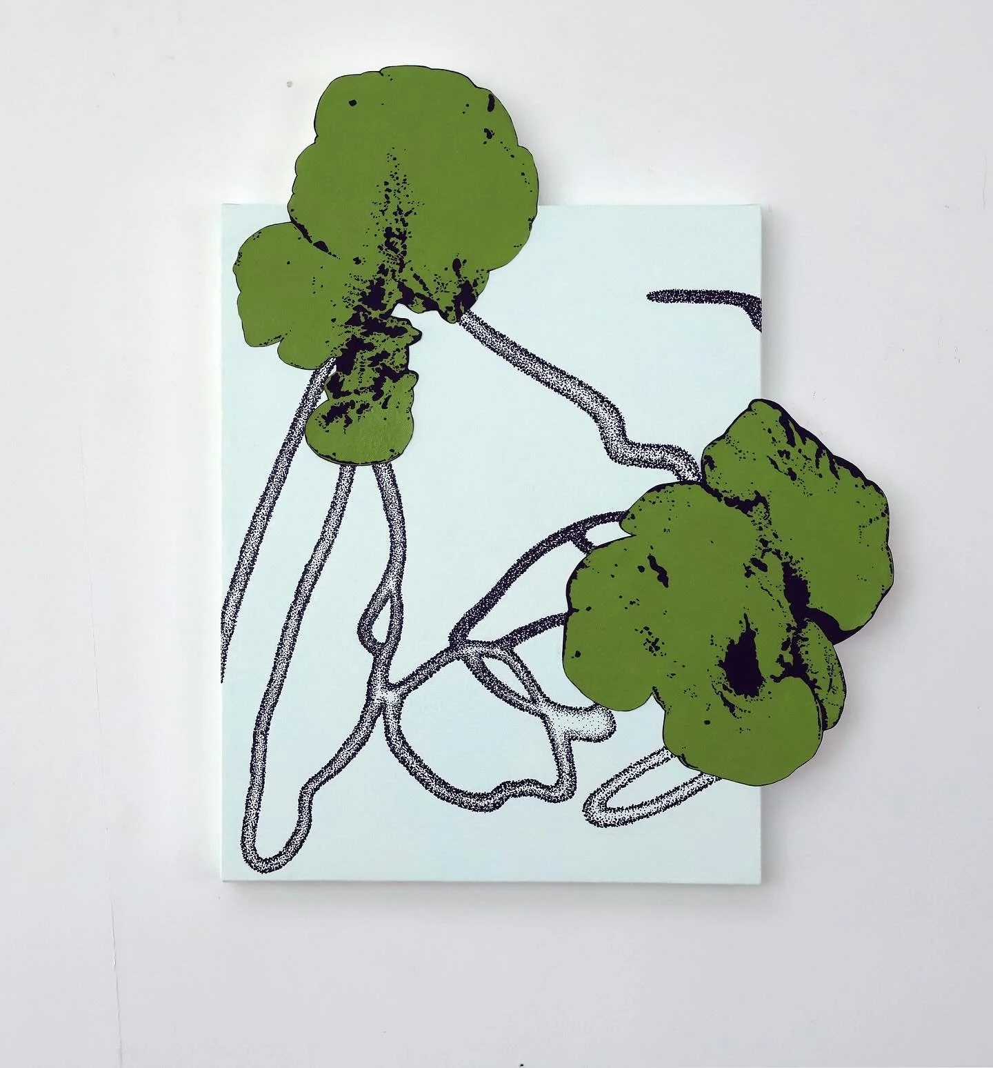 Micelio II, invisible connections, 2025 ✨🌱

Acrylic on canvas and wood/acr&iacute;lico sobre tela y madera
24&rdquo; x 21&rdquo;in/ 61cm x 51cm
Work, Wip &amp; fieldwork - Still debating on whether I paint the edges green or not