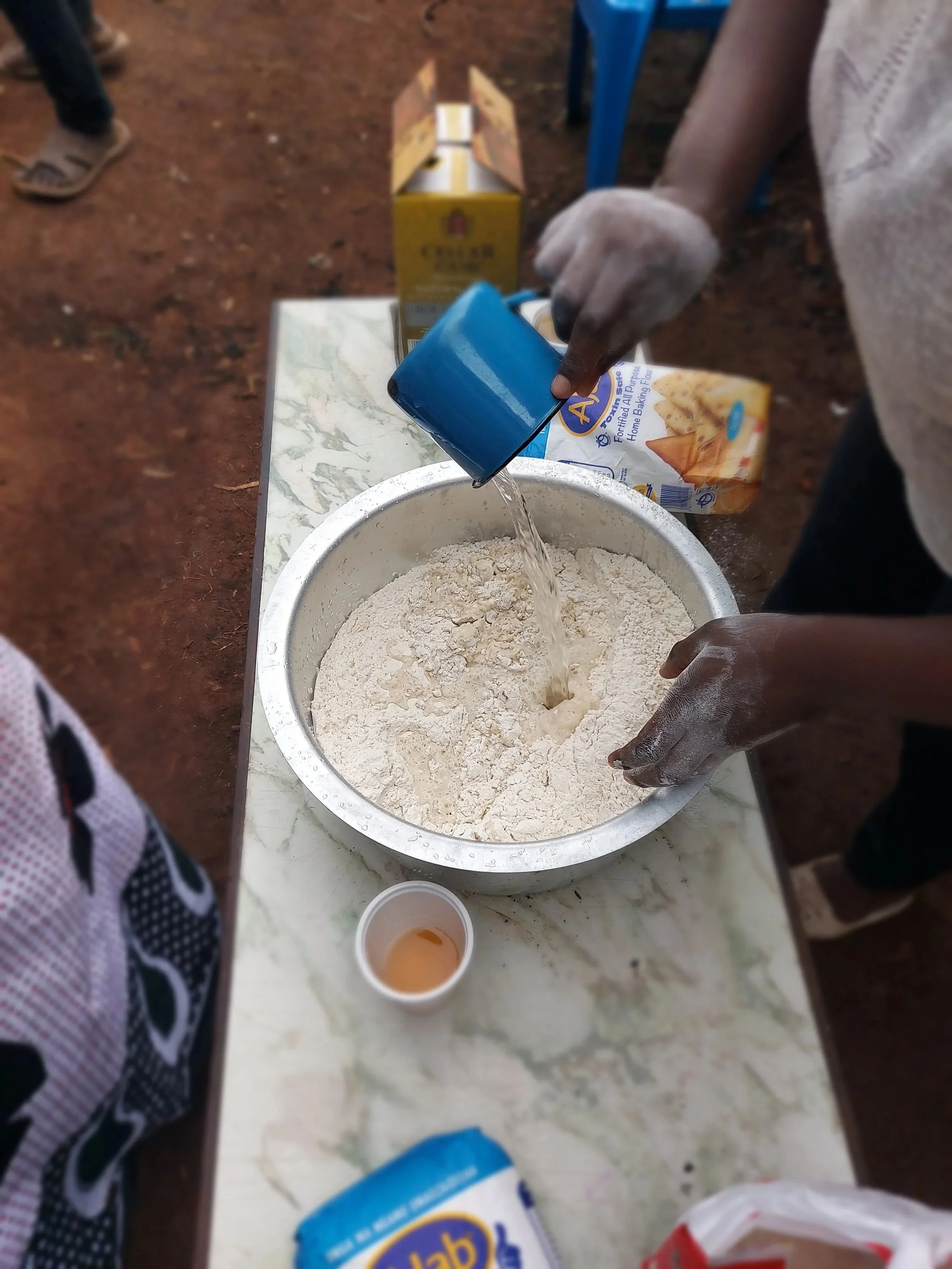 Prepping the chapati mixture of flour and water