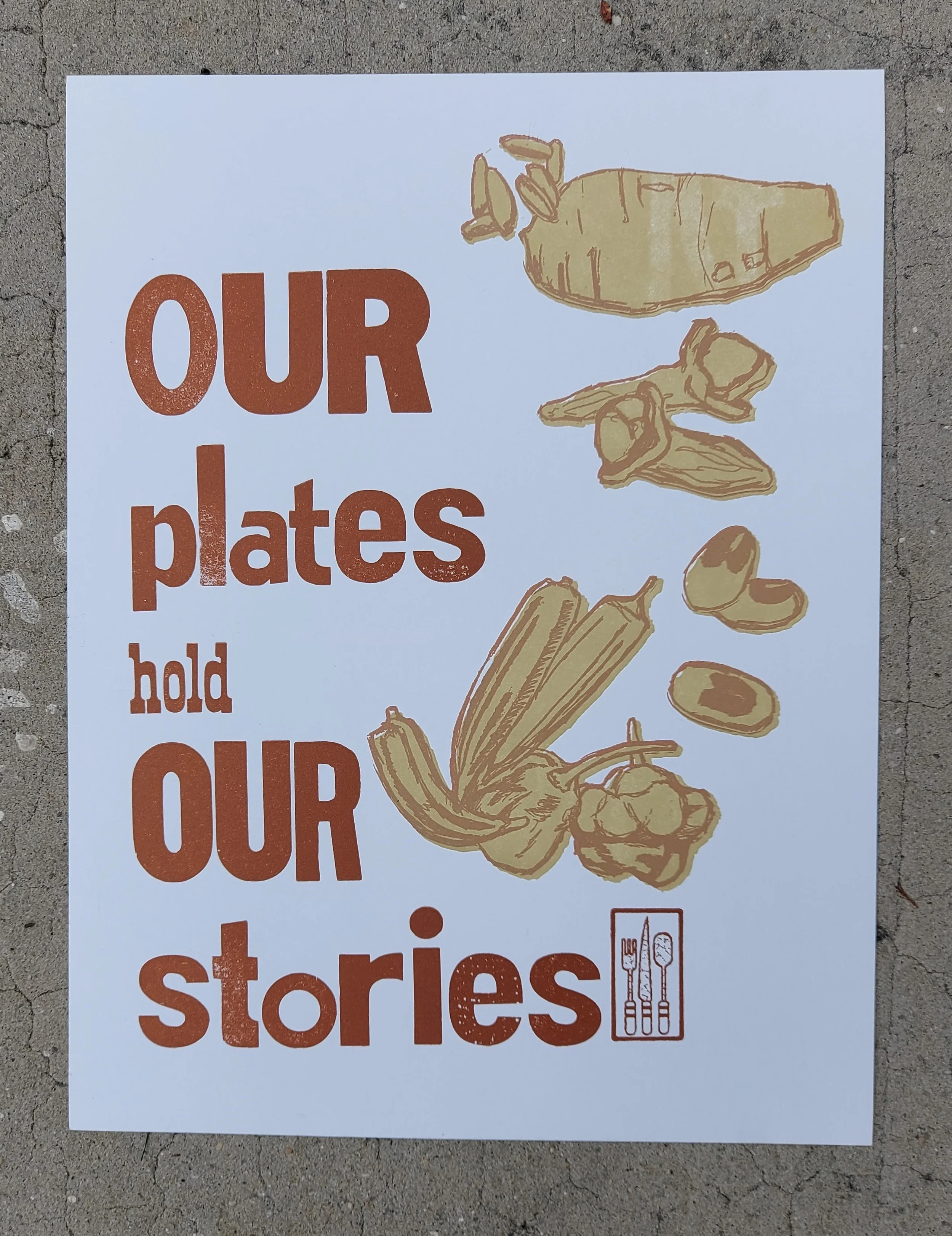 Our Plates

From the different cities, regions, and countries that we come from, the ingredients on our plates tell our stories!

Letterpress print on French paper

9.5" X 12.5"