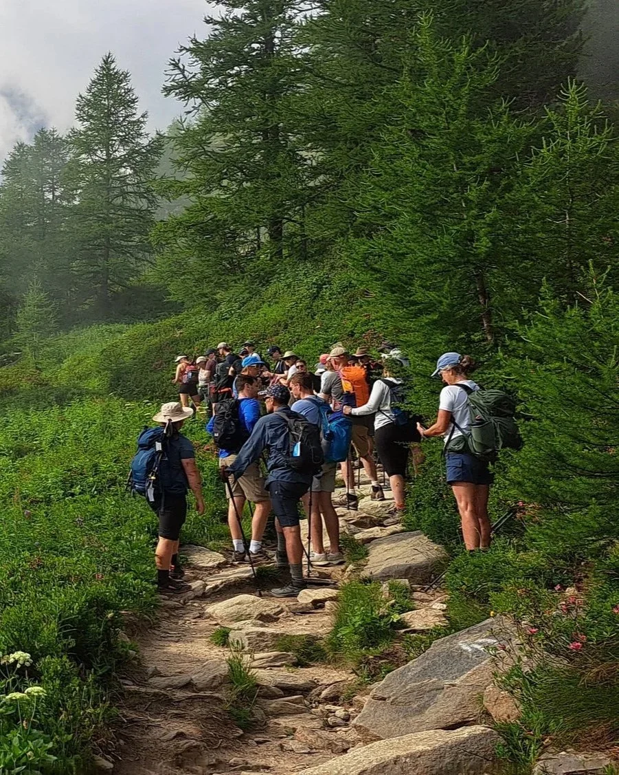 Hiking group mountain path