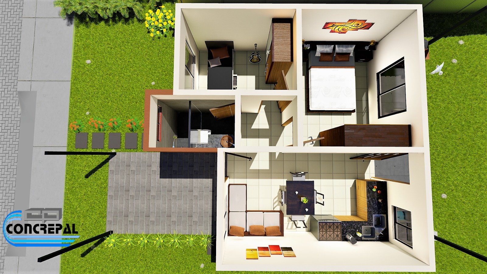 MODELO TECA 1 , ÁREA 60M2 , 2 habitaciones,1 baño ,sala ,comedor, cocina,lavandería,terrazay cochera 