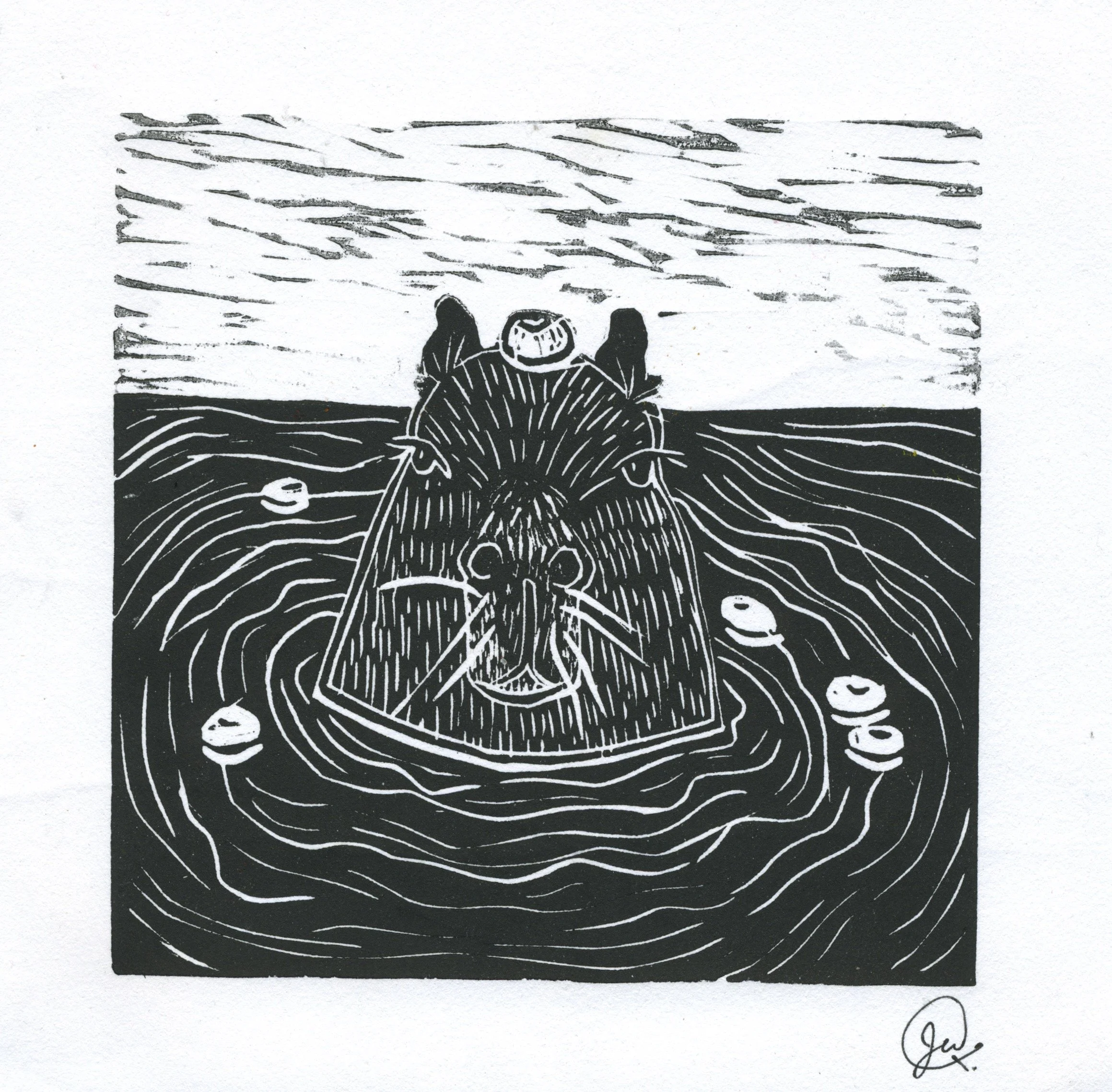 Capybara Linocut Print