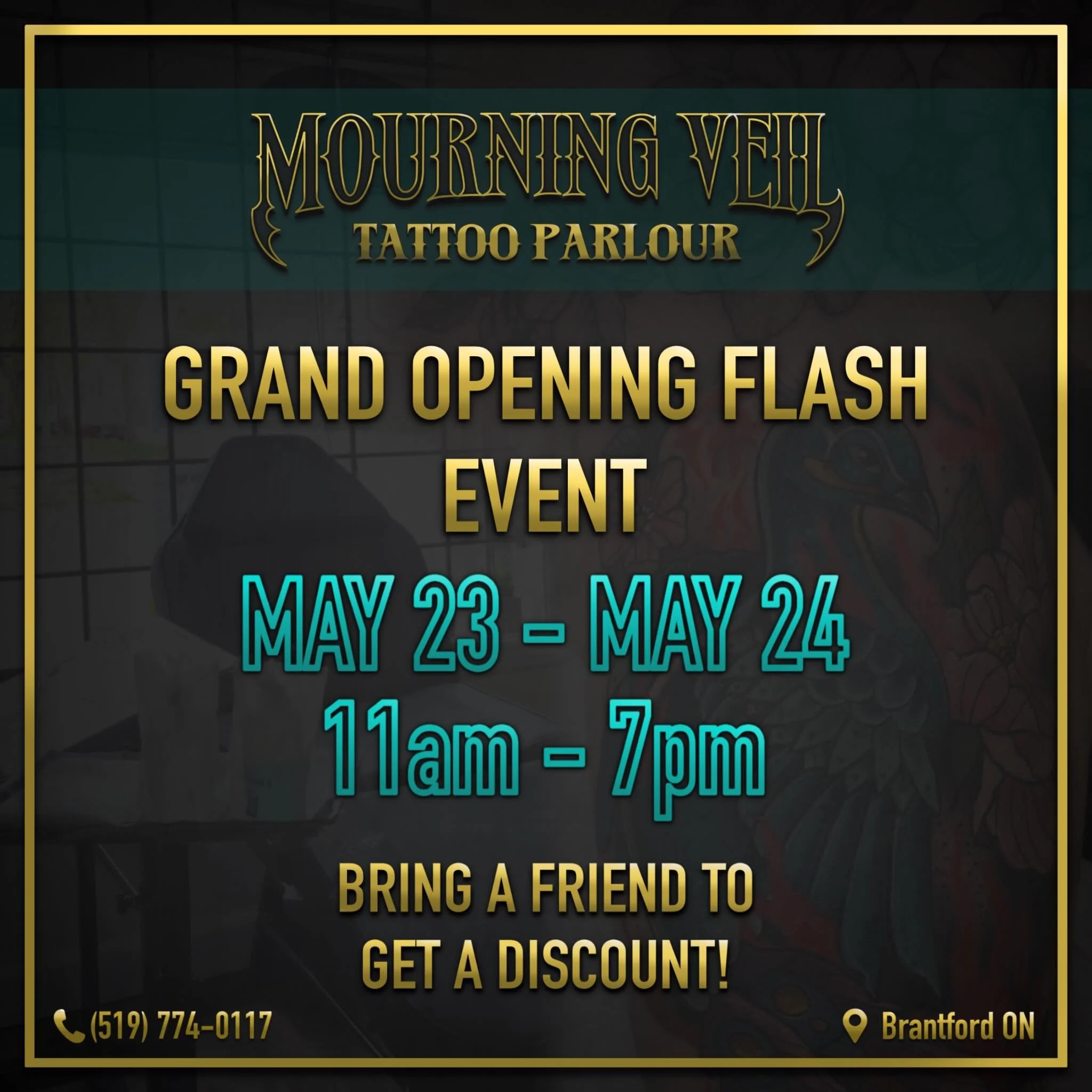 Mourning Veil Tattoo Parlour will be hosting a major flash event to celebrate it&rsquo;s Grand Opening! Doors open at 11, discounted flash, bring a friend along to save even more! Like and share this post to get the word around, it&rsquo;s greatly ap