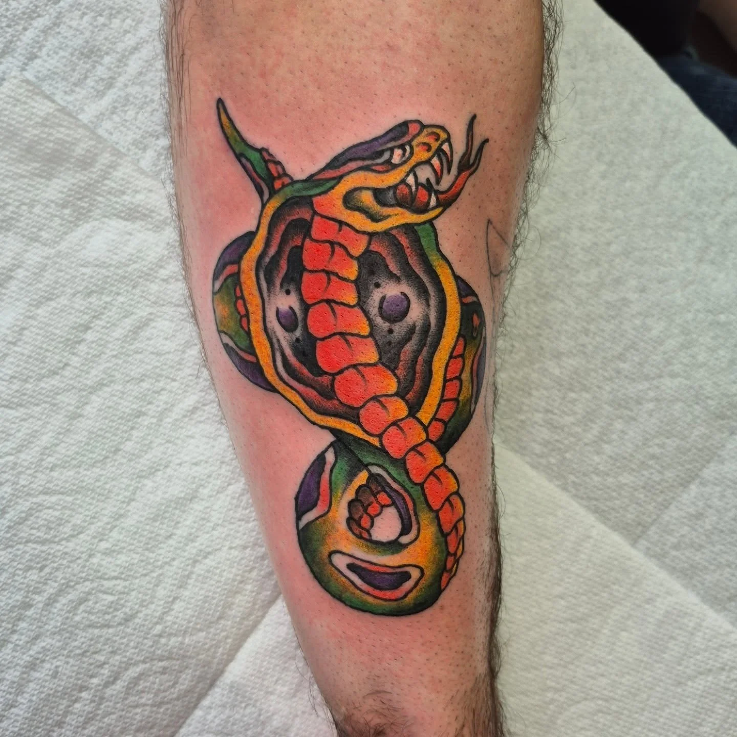 Had a blast doing this cobra flash during the flash event! Thanks for stopping by :)

#flashtattoo #traditionaltattoos #snaketattoos #tattooflash #colourtattoos