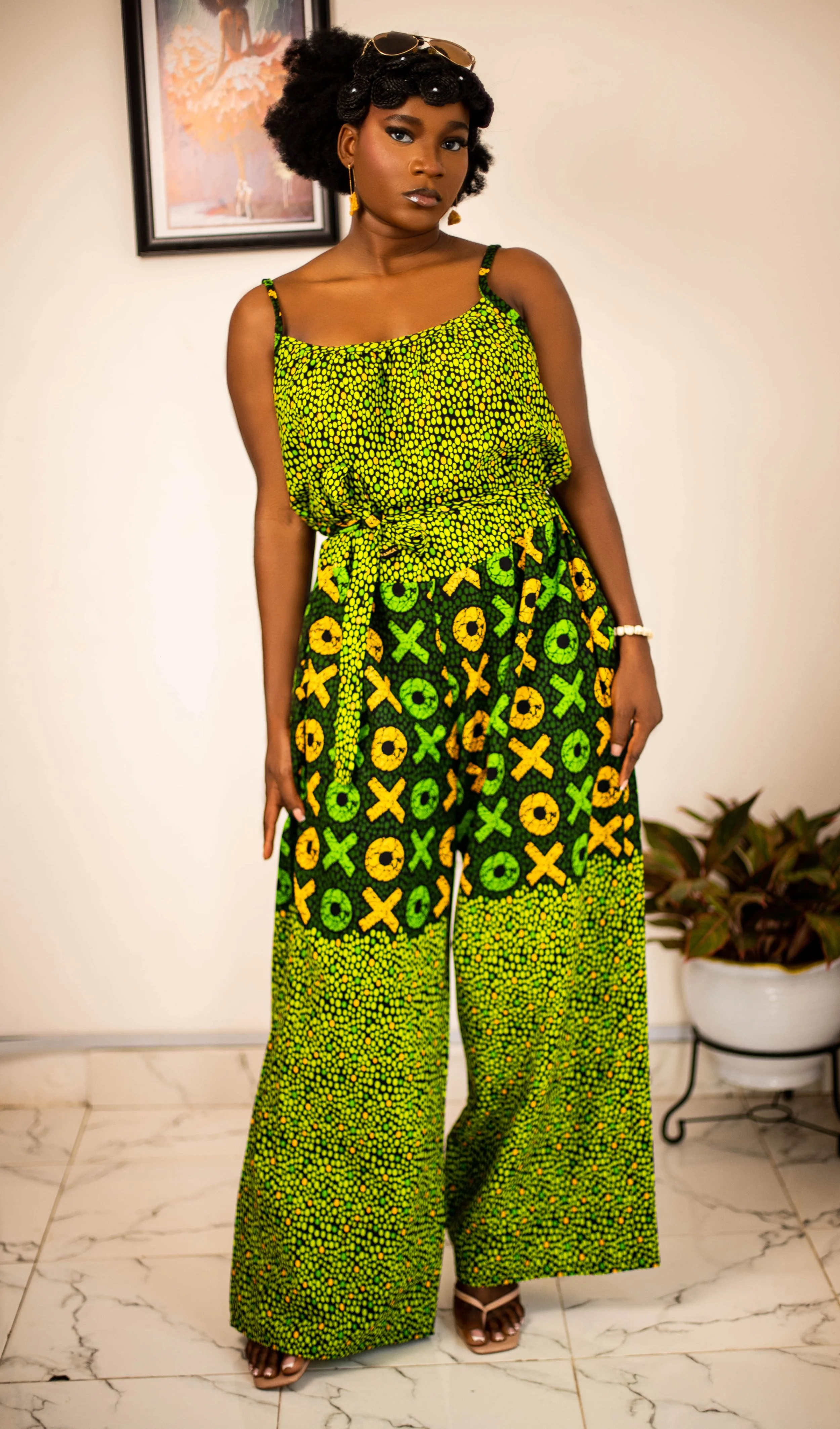 Vibrant Green & Yellow Patterned Jumpsuit