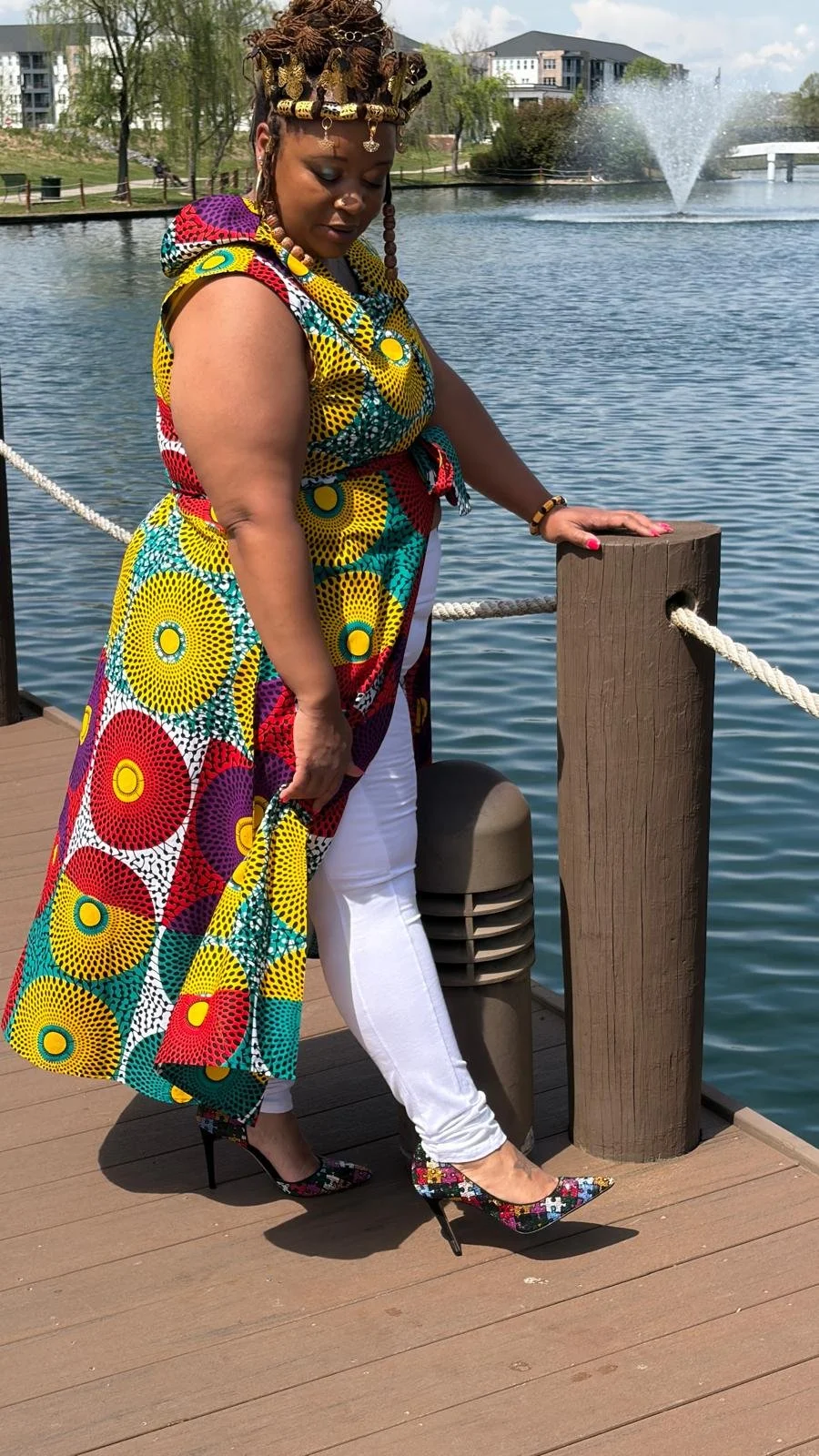 Print Crop Top with Dramatic Train