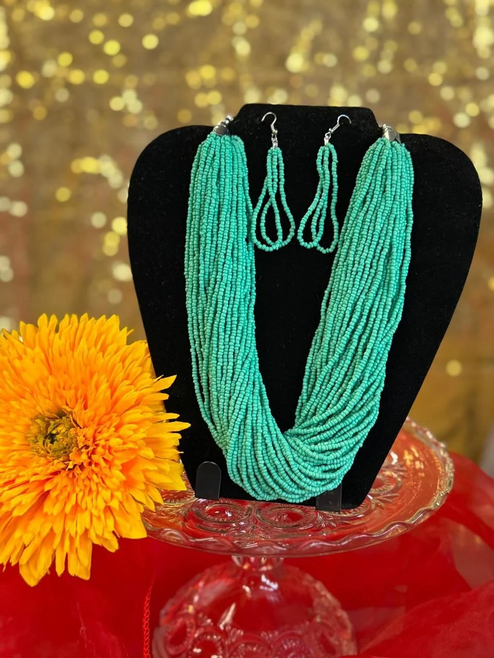 Turquoise Boho Beaded Necklace & Earring Set