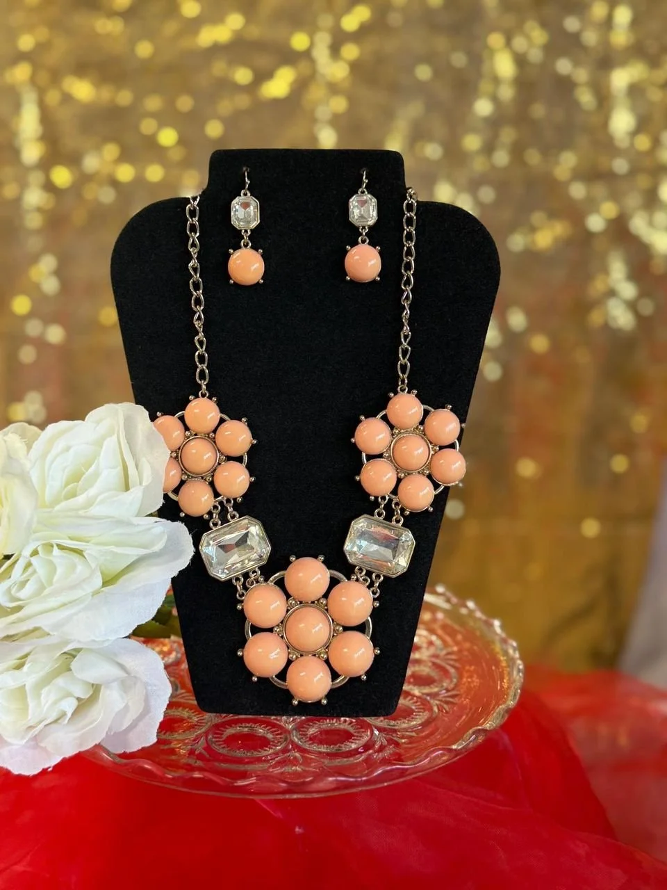 Peach Elegance Necklace and Earring Set