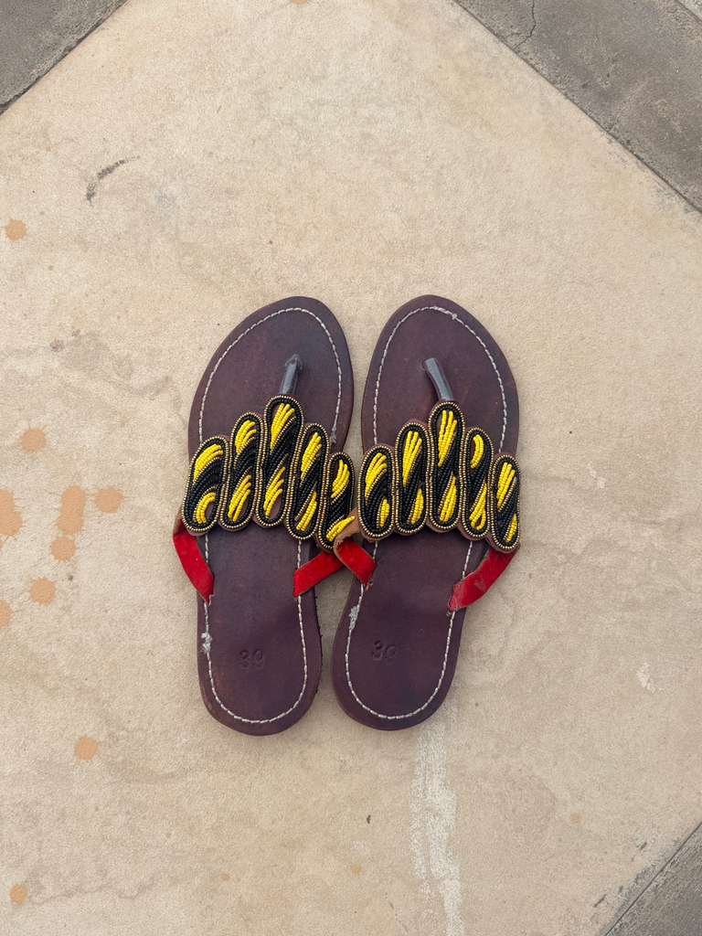 Handcrafted African Leather Sandals with Beadwork