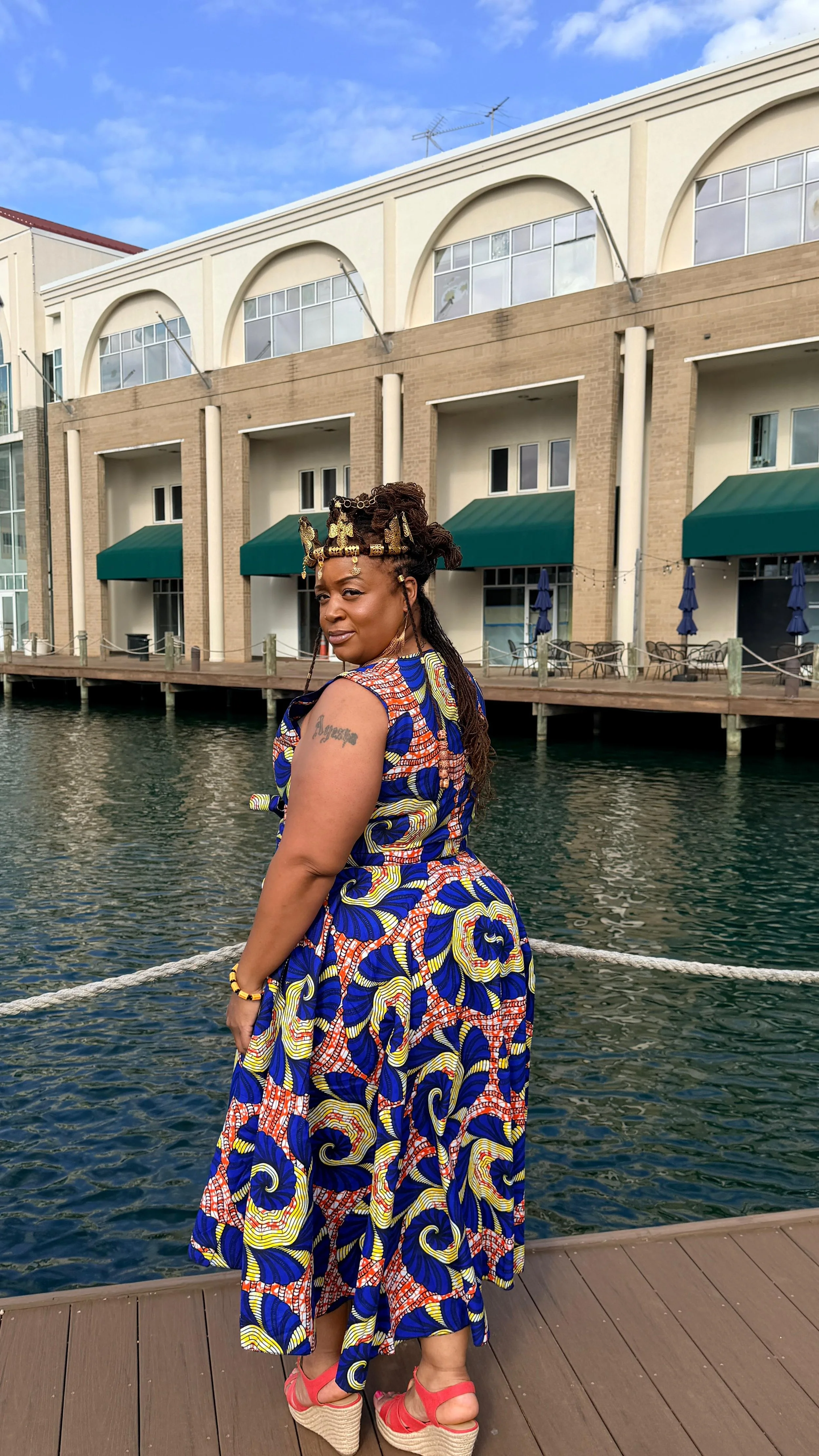 Elegant African Print Fit-and-Flare Dress