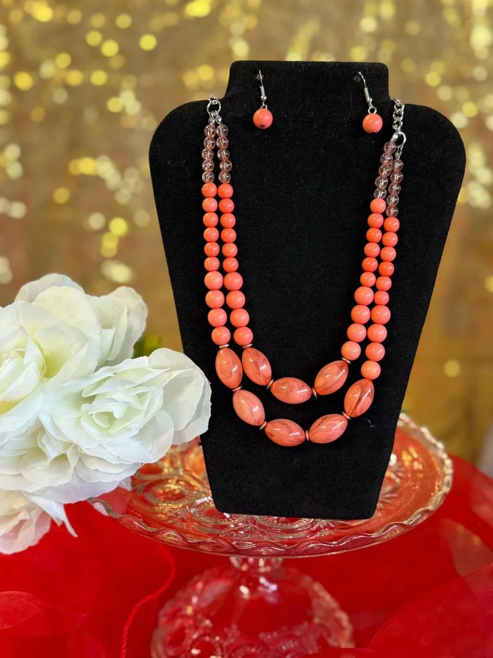 Coral Elegance Beaded Necklace Set