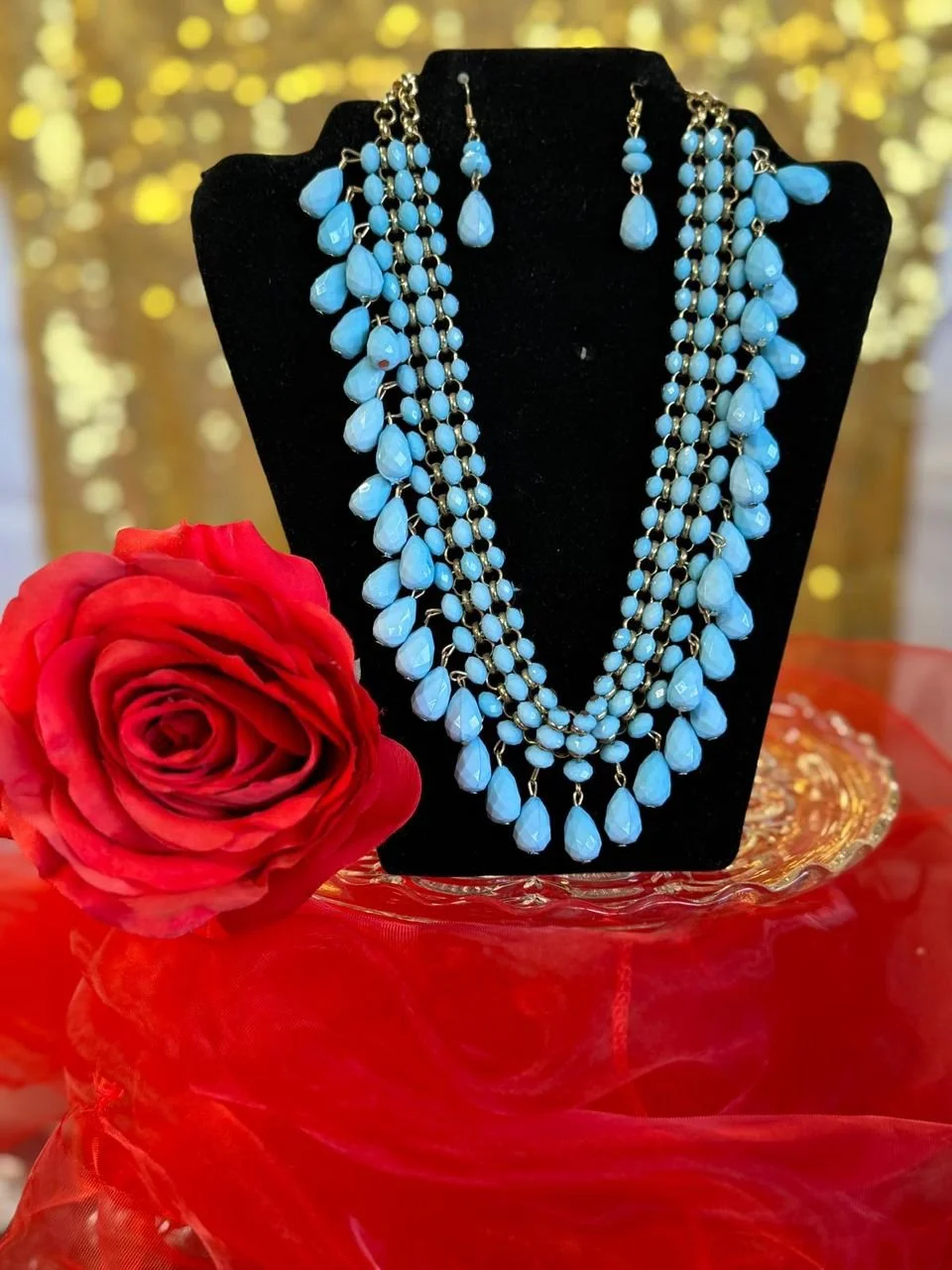 Blue Cascade Beaded Necklace