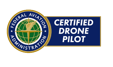 FAA certified drone pilot badge used for real estate photography in Fayetteville NC to showcase licensed aerial services and build agent credibility