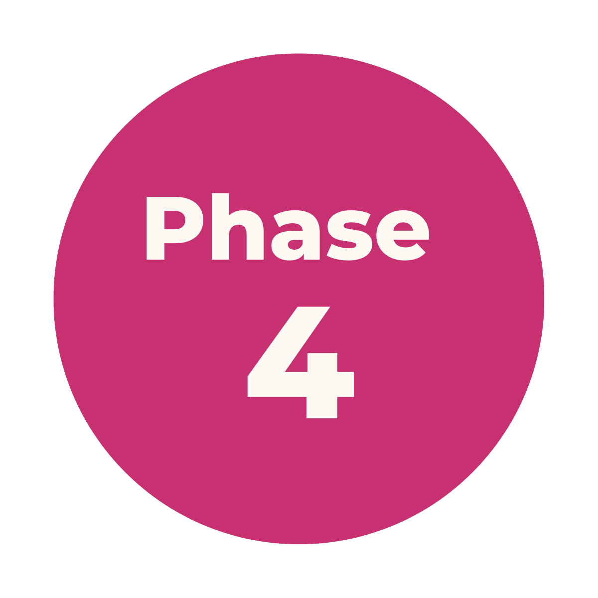 Pink circular sign with white text reading 'Phase 4'.