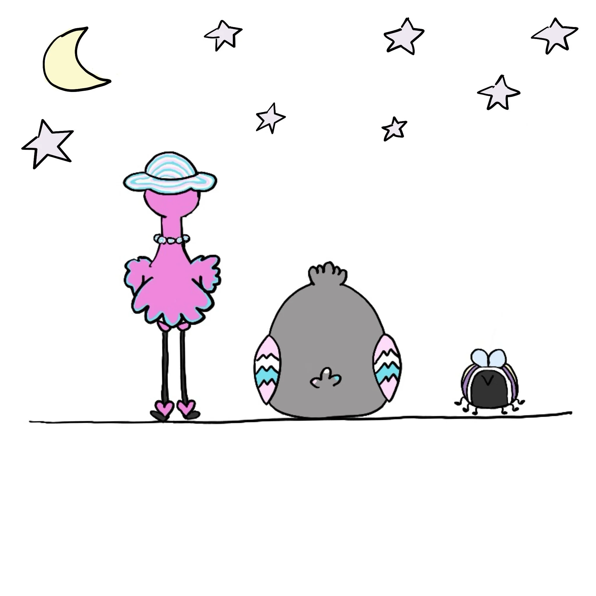 Bella, Bombo, and Beeno from Different On Purpose Character Collection - watching the stars.