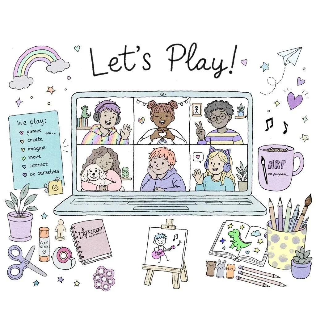 Neurodivergent kids meeting on Zoom for Let's Play! Group.