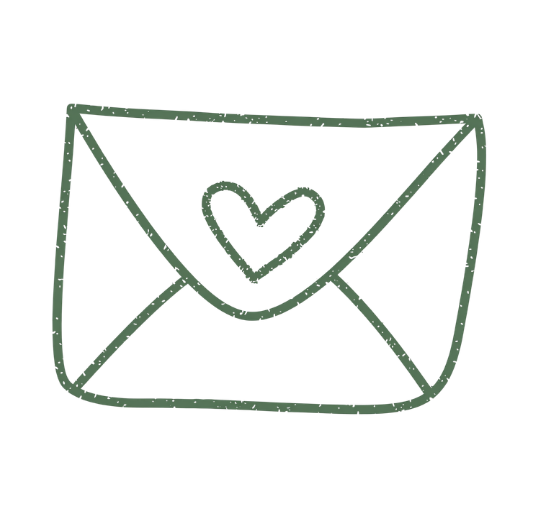 Hand-drawn envelope with a heart inside.