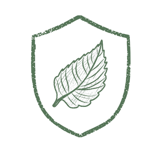 A seal with a leaf in the center, featuring a shield outline around it.