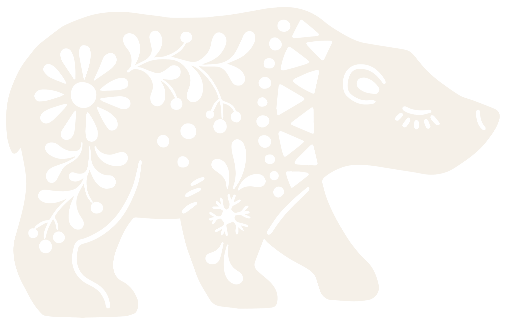 Silhouette of a bear with floral and geometric patterns in sage green and cream.