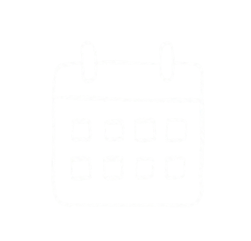 Hand-drawn white calendar icon on black background.