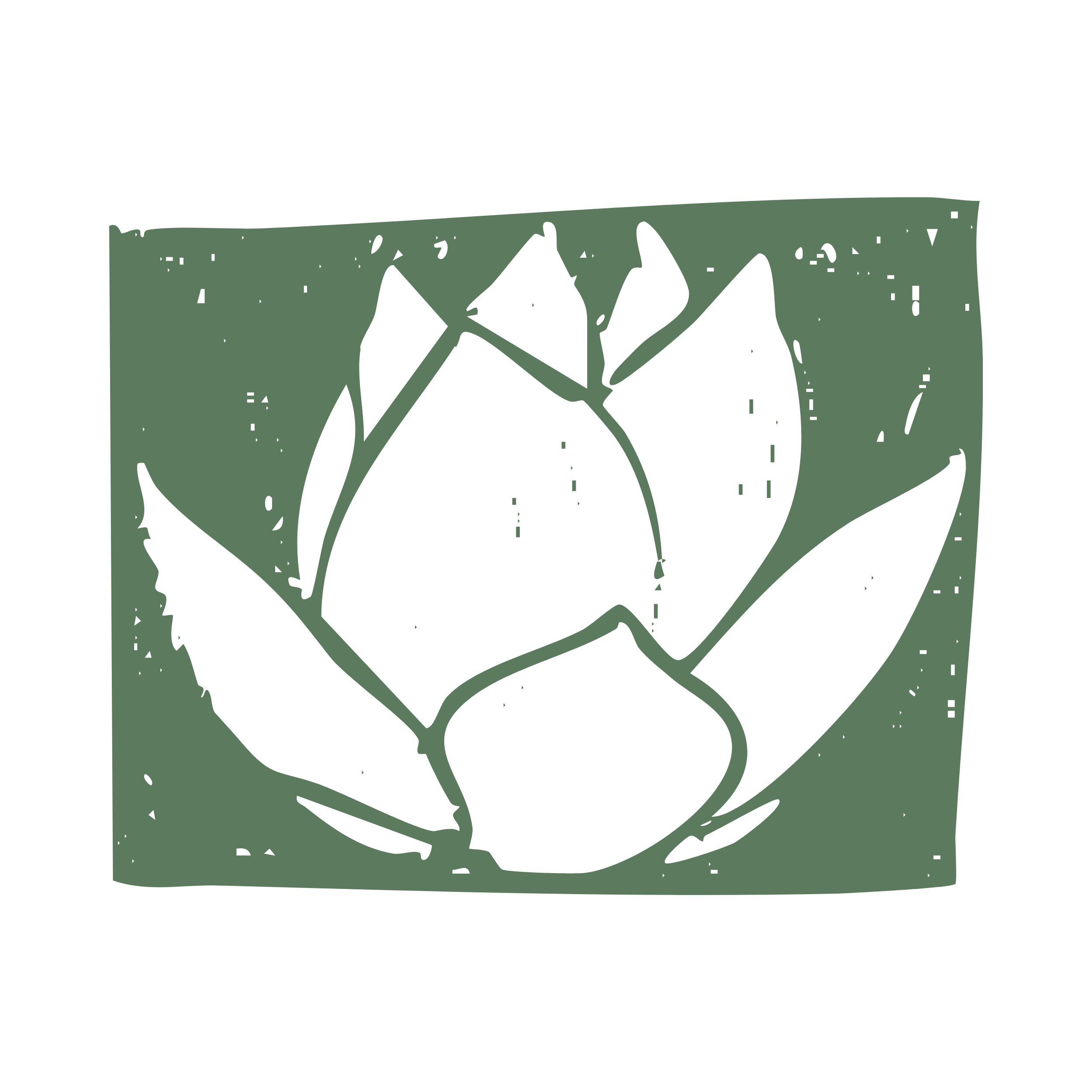 Illustration of a green rectangular block with a stylized black horse head design on the front.