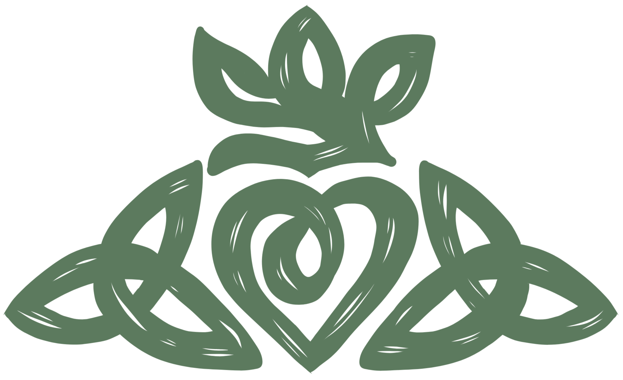 Green Celtic knot design with a stylized heart shape in the center.