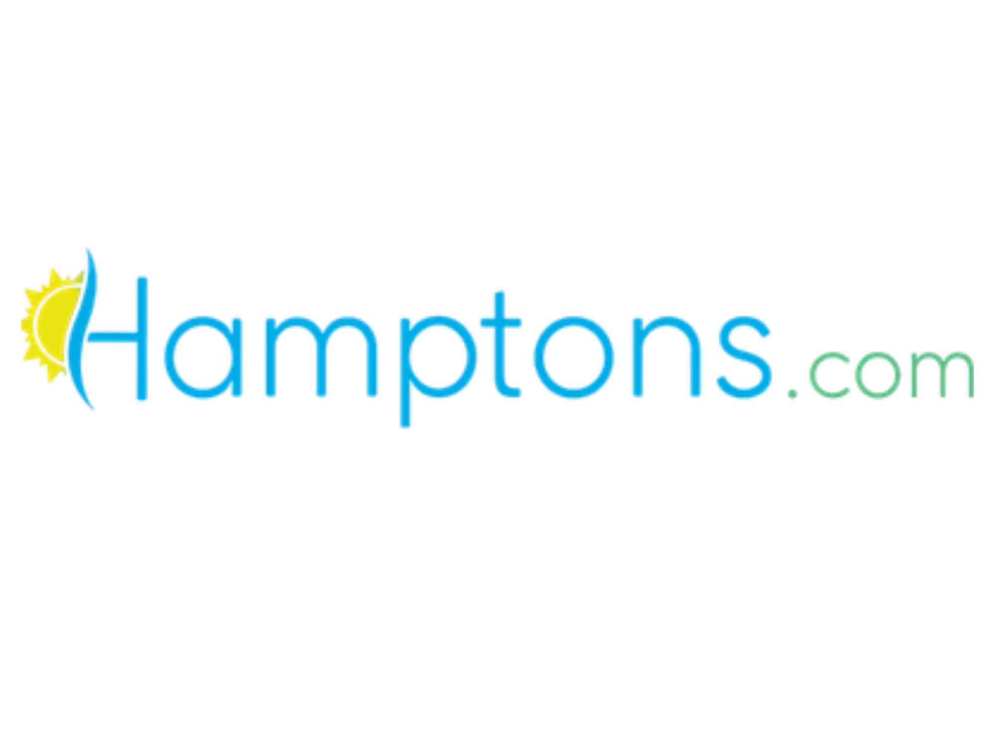 The Hampton's online logo with a sun symbol, blue and green text, on a black background.