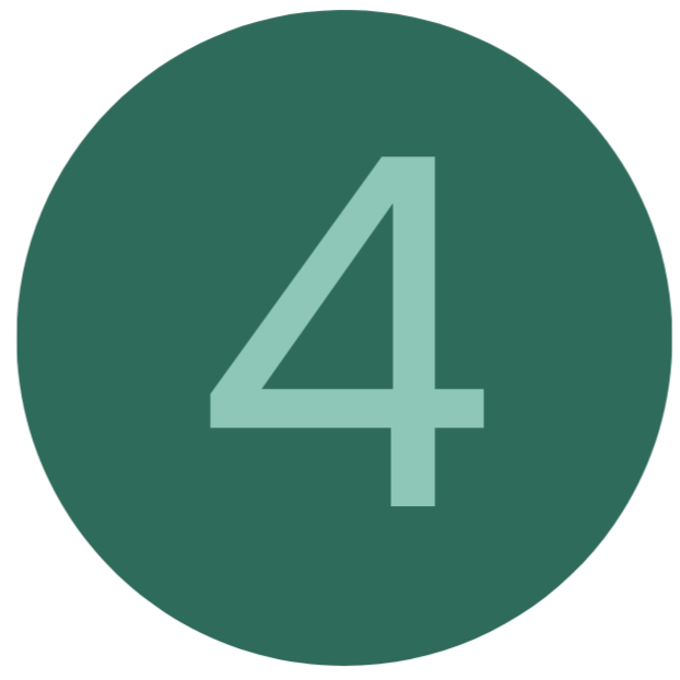 A green circular icon with the number 4 in light teal in the center.