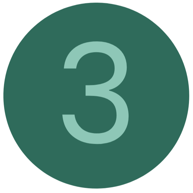 A dark green circular badge with the number 3 in a larger, light green font at the center.