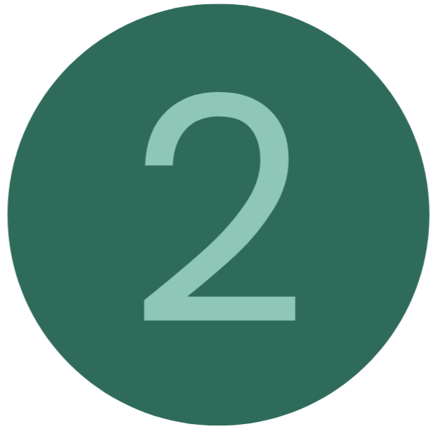 A circular green badge with a large number 2 in the center.