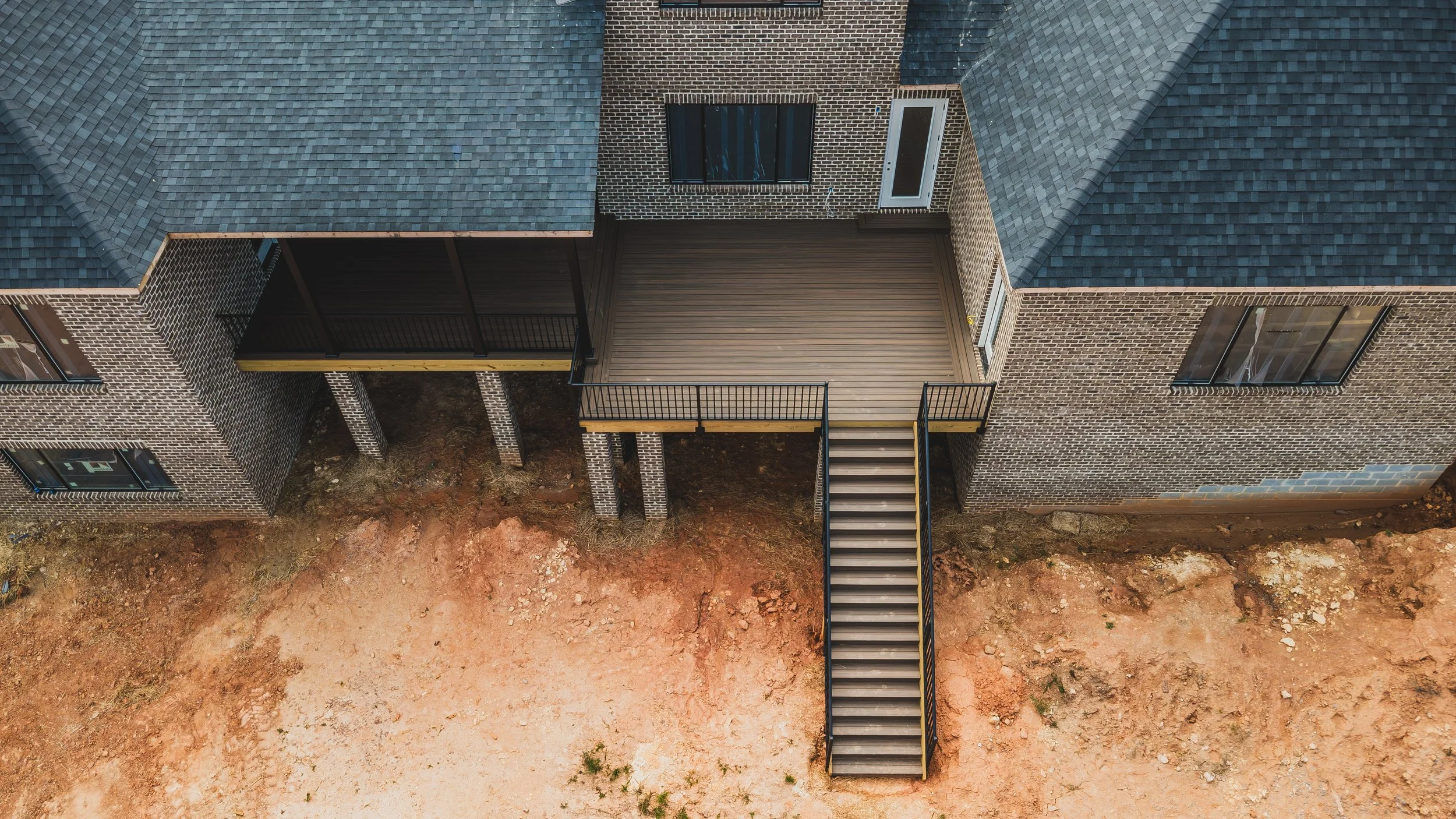 aerial view of covered and open deck