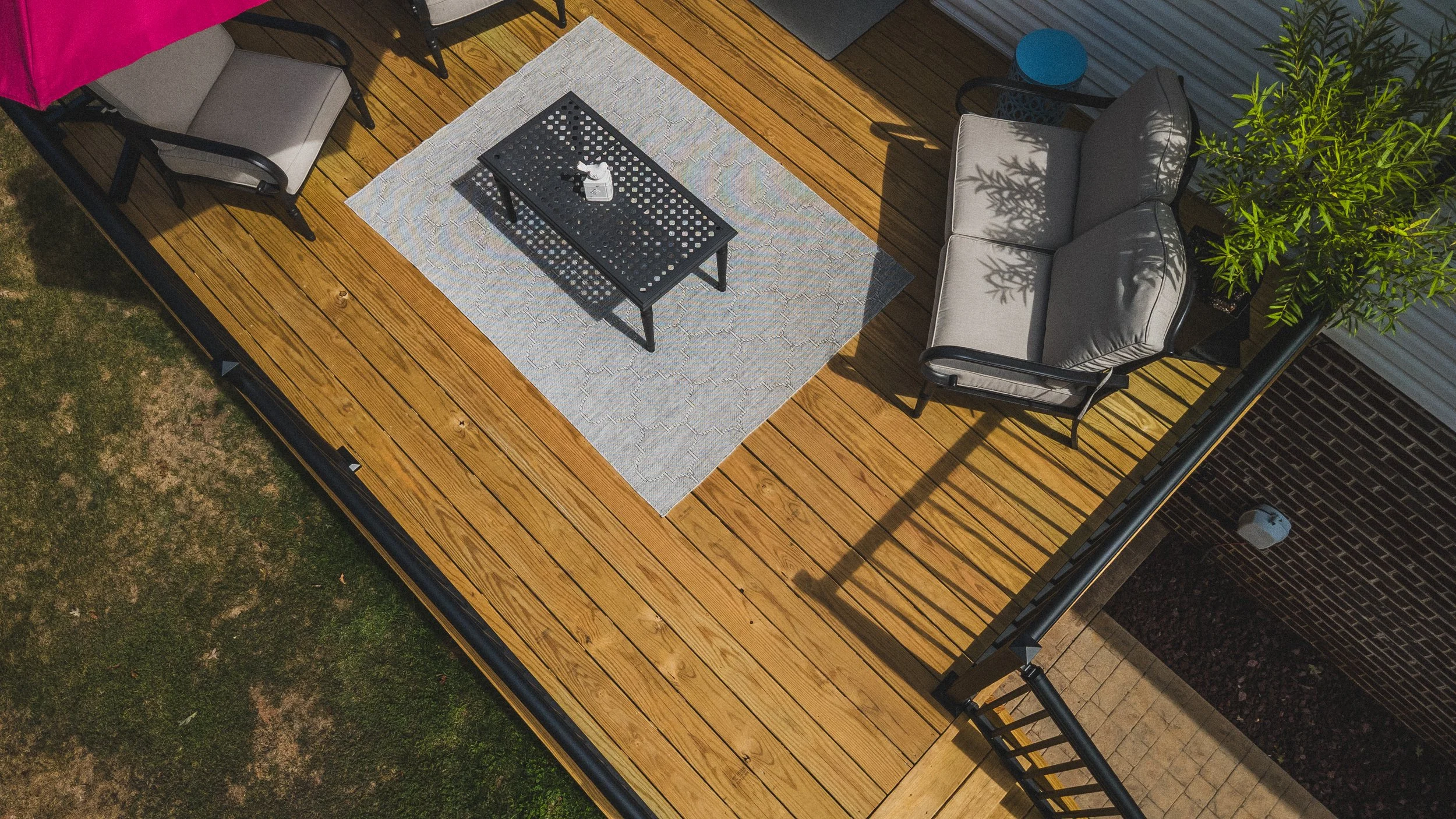 aerial view of classic pressure-treated deck
